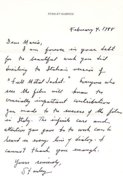 lettera da Kubrik